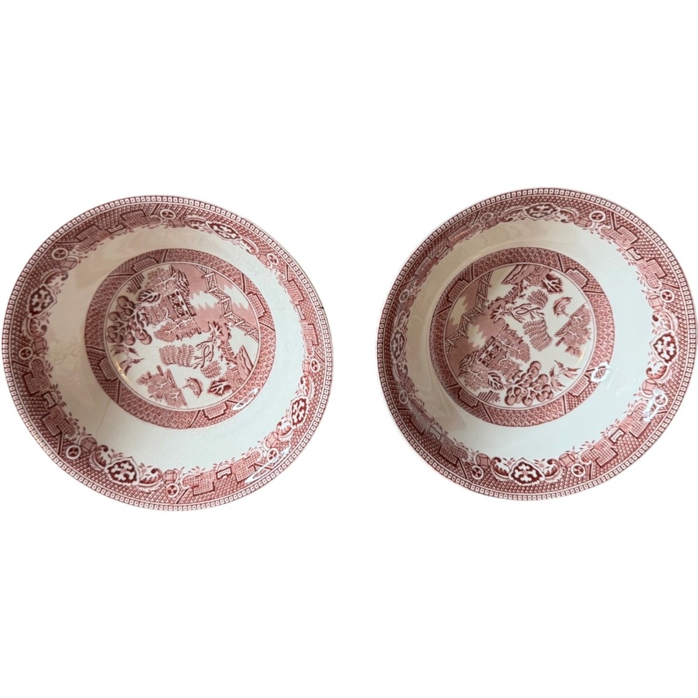Vintage Alfred Meakin "Old Willow" Pink Transferware Bowls (Set of 2)